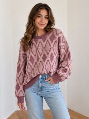 Aspetuck Trading Co. Pink and Cream Knit Sweater Size Large